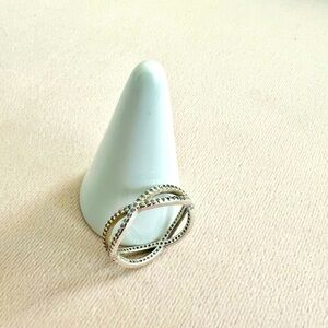 Pandora entwined pattern ring, sterling silver and cubic zirconia.